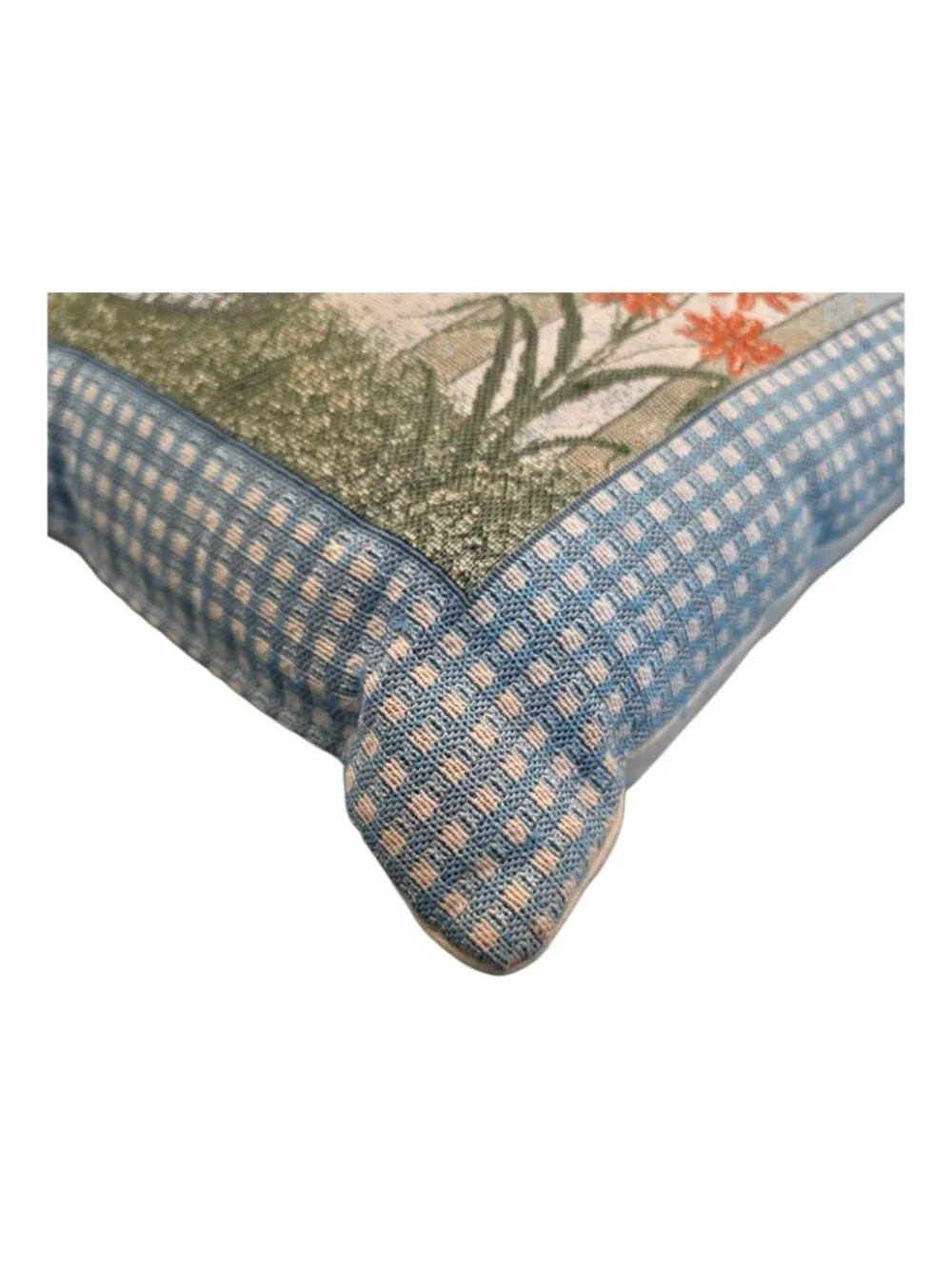Decorative Floral Watering Can Tapestry Throw Pillow Gingham Border 16